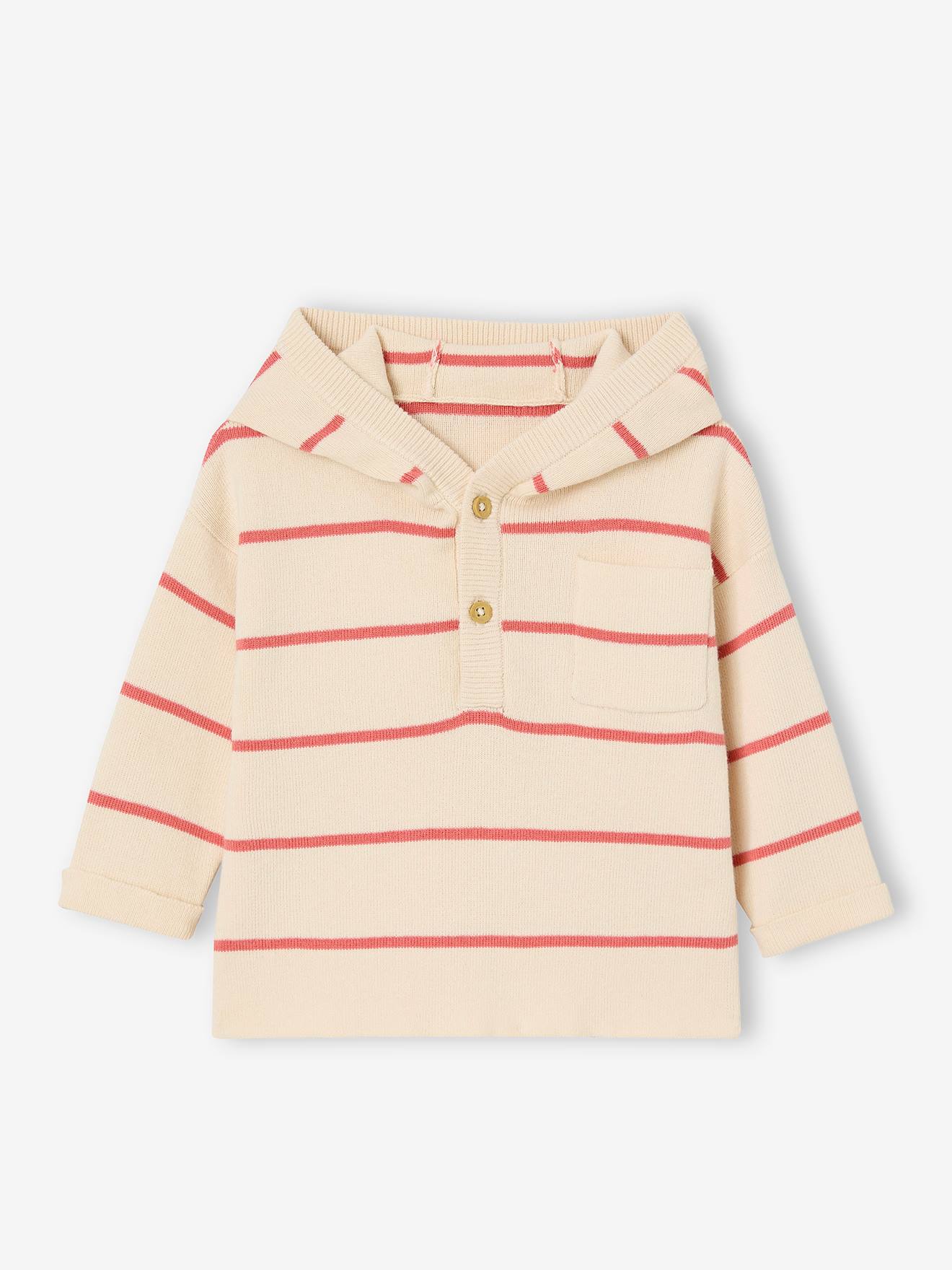 Pull rayé à capuche bébé tomette