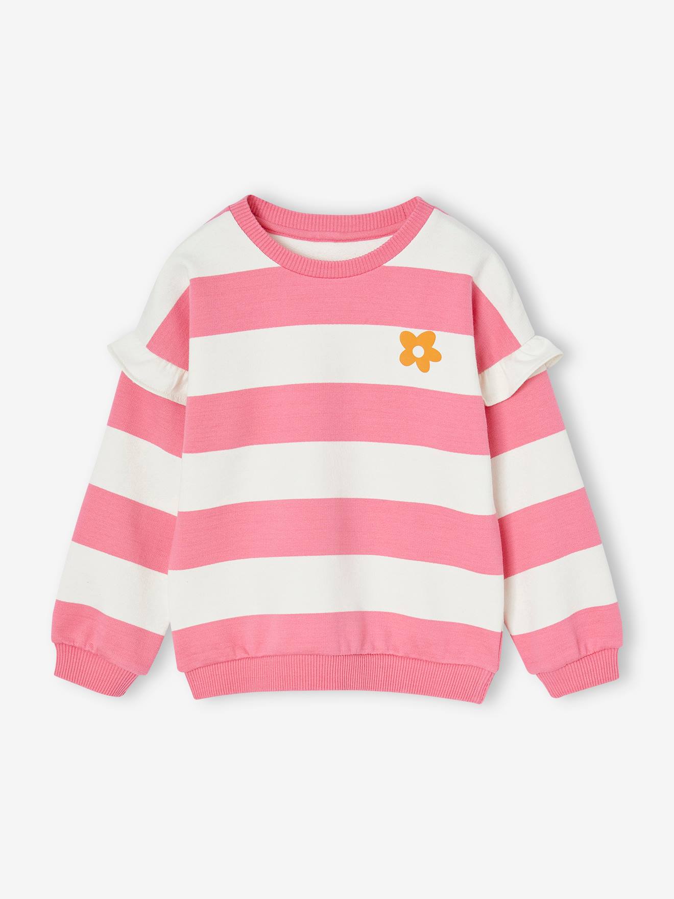 Sweat rayé fille manches à volants rose