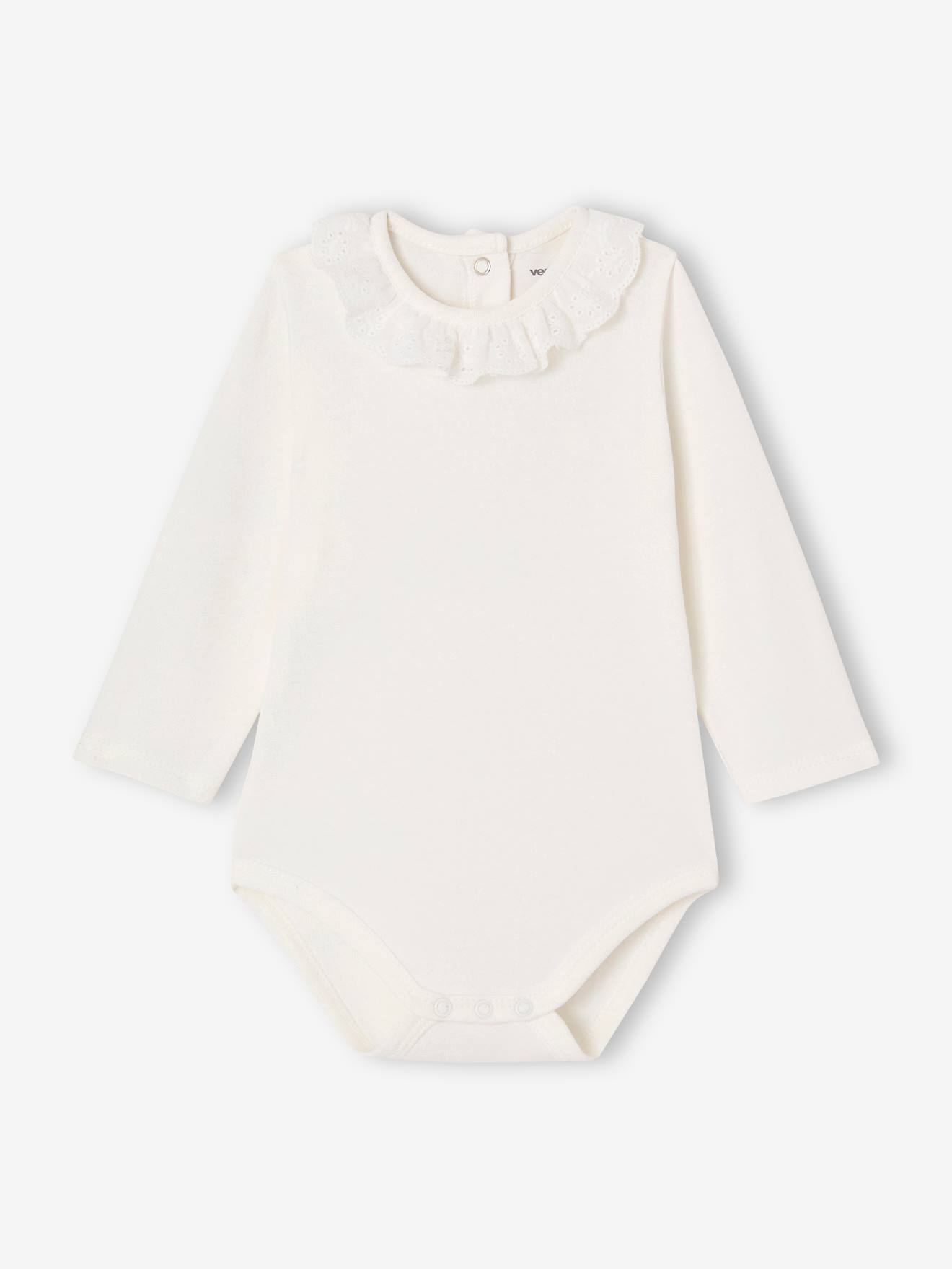 Body avec col en broderie anglaise manches longues bébé écru