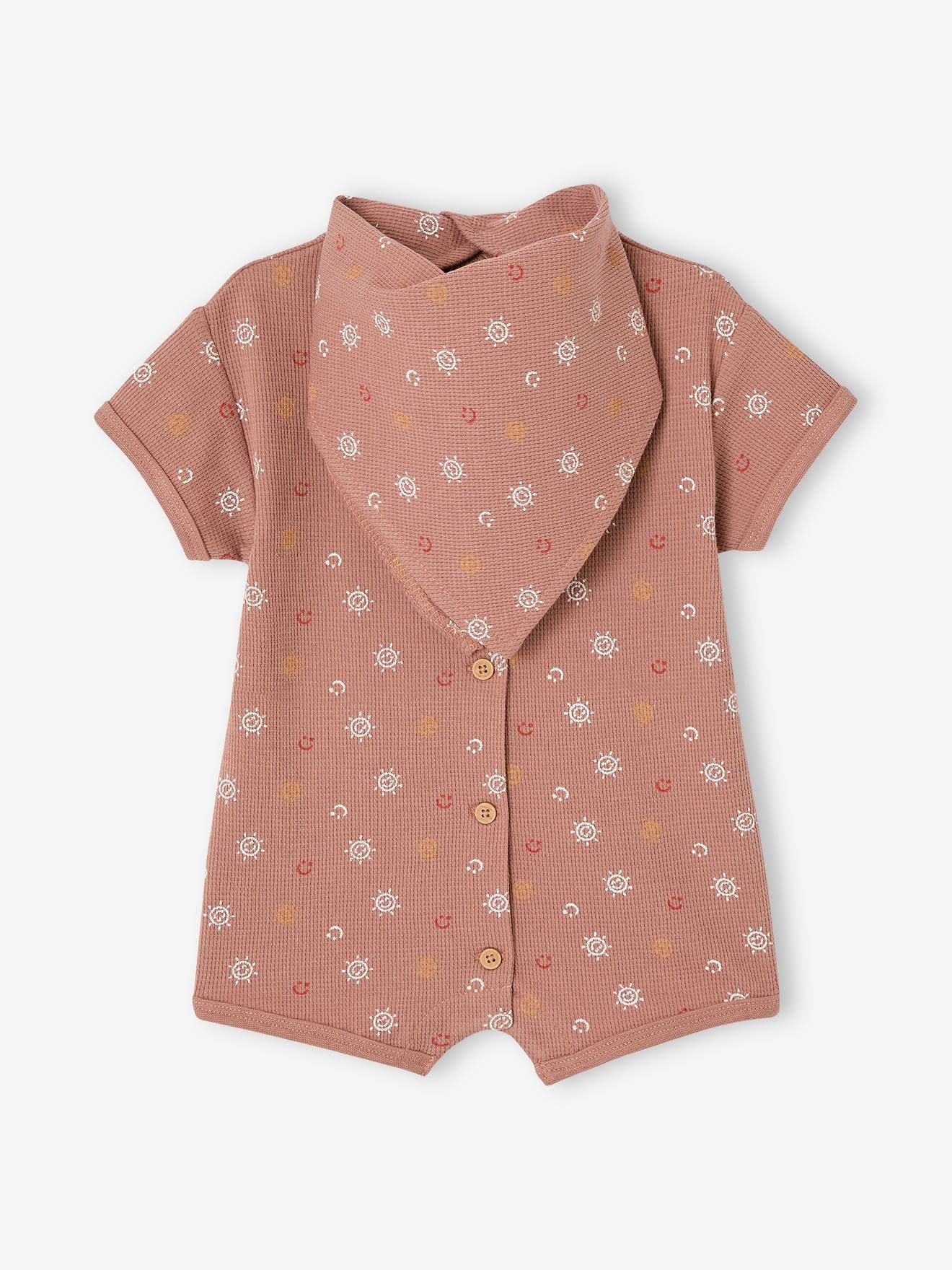 Combinaison bébé et bavoir nid d'abeille coffret cadeau noisette