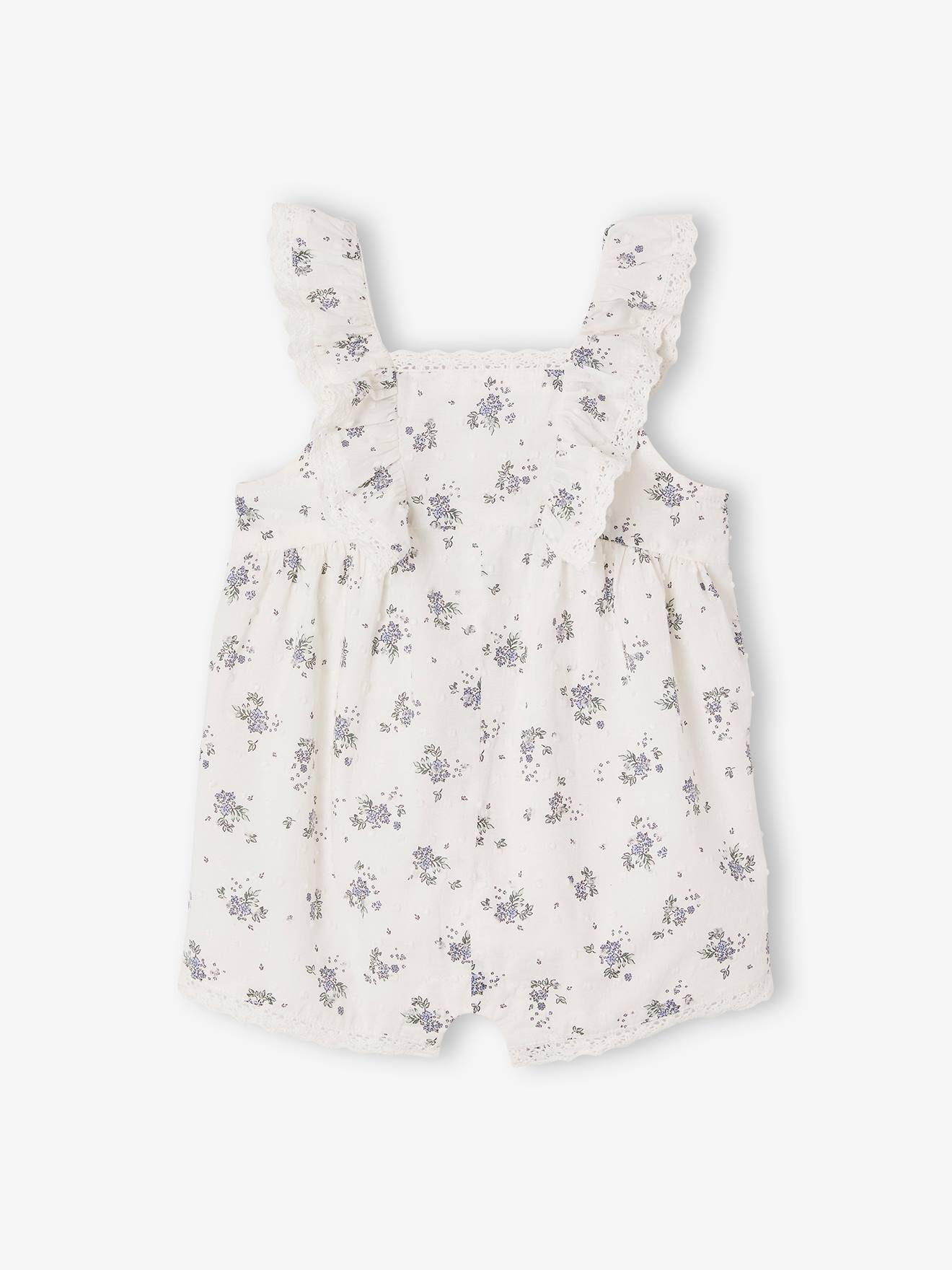 Combishort cérémonie en plumetis bébé blanc imprimé
