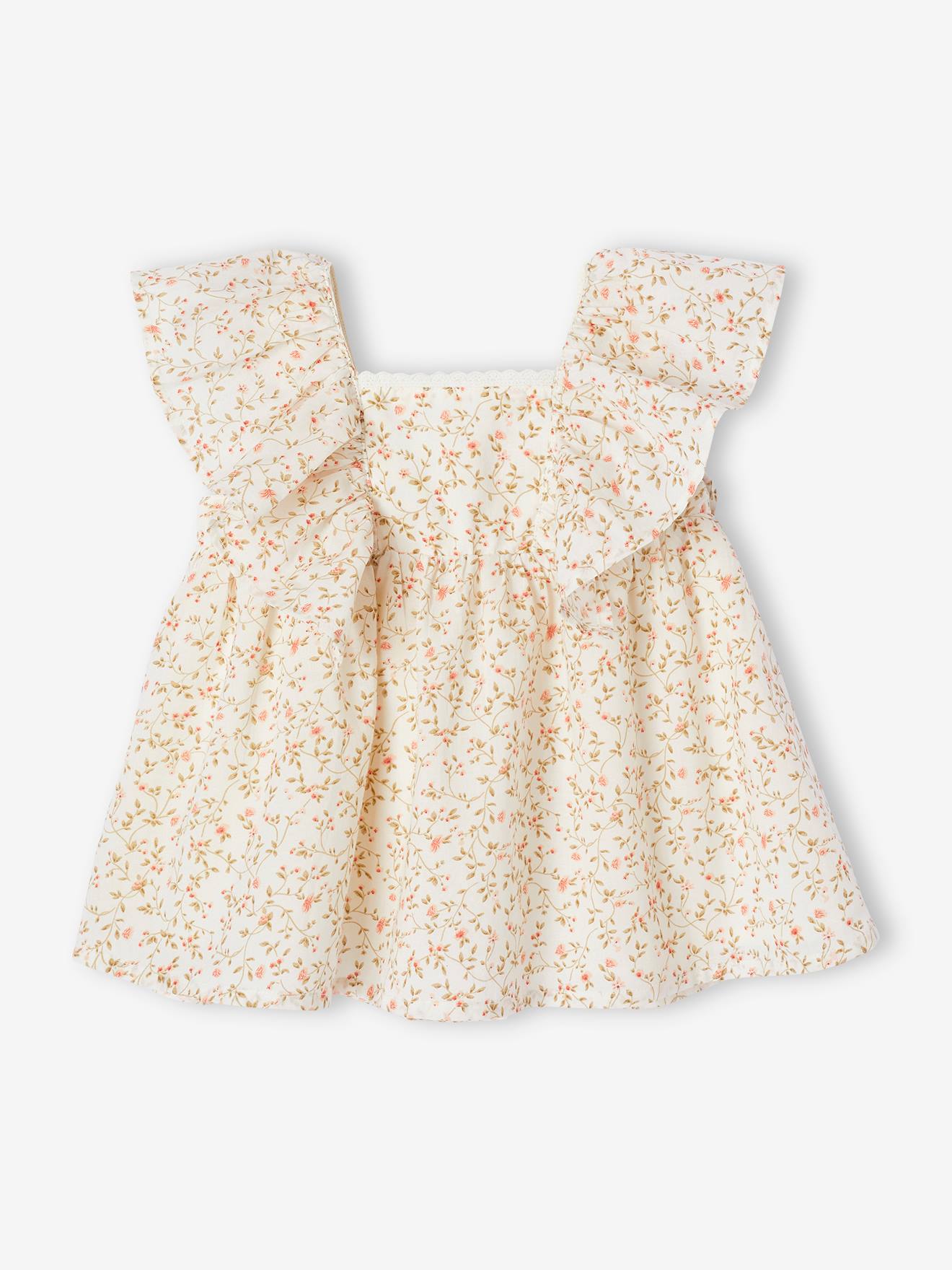 Robe cérémonie à fleurs bébé manches papillon blanc imprimé