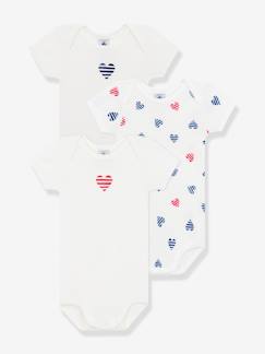 -Lot de 3 bodies US manches courtes coeurs rayés bébé PETIT BATEAU