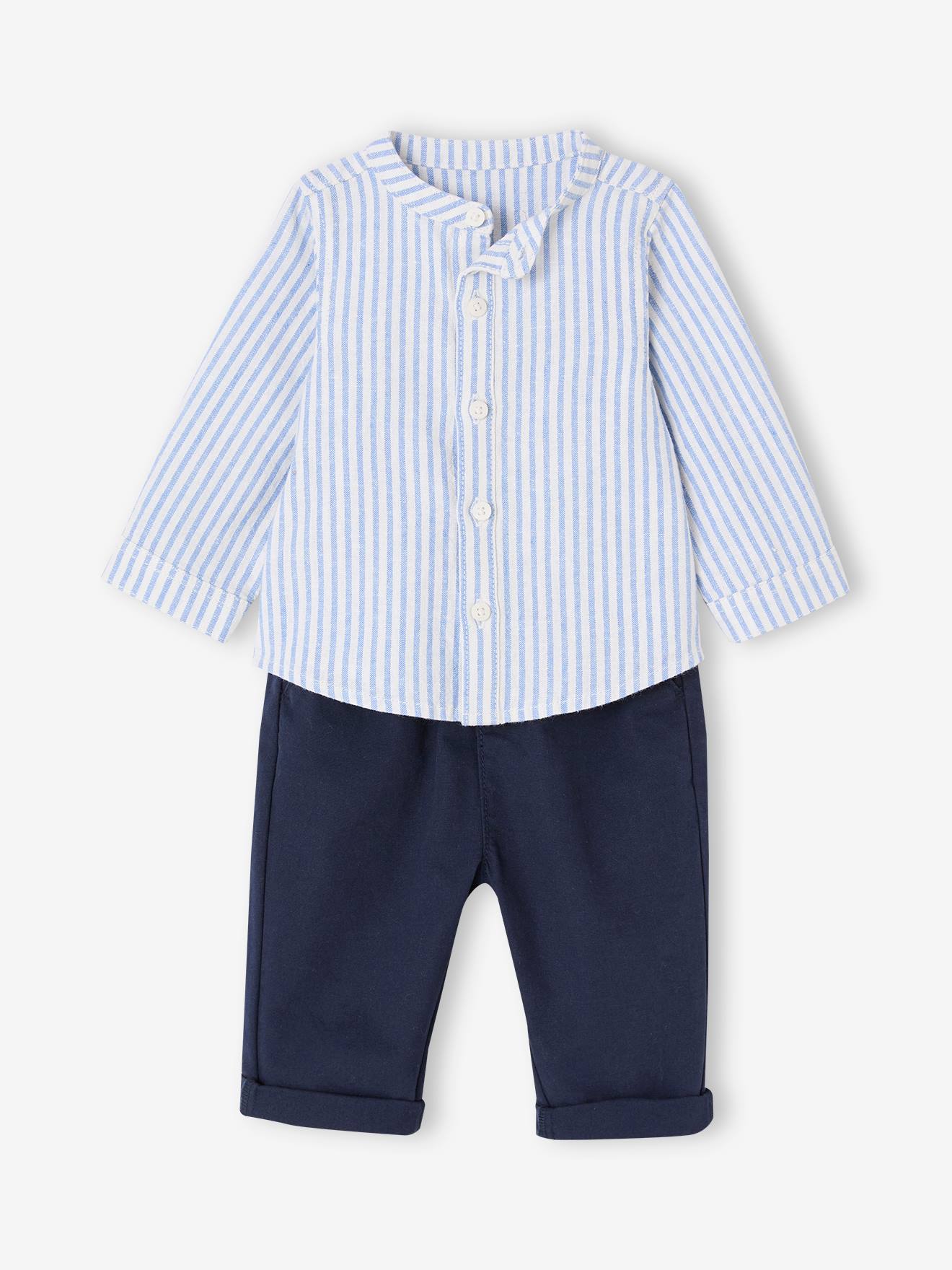 Ensemble chemise rayée + pantalon bébé marine