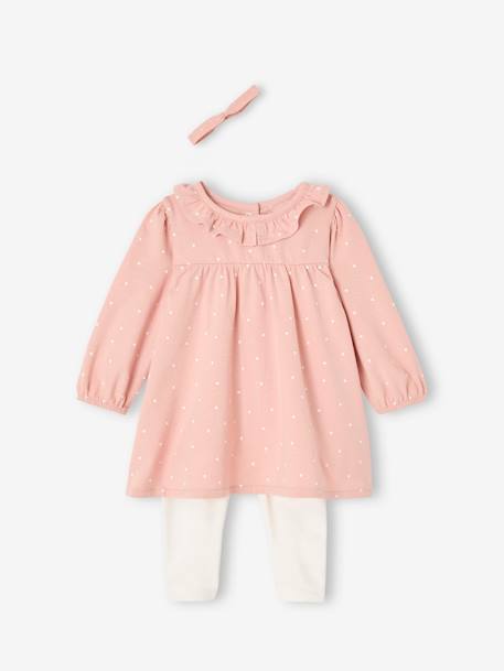 Vertbaudet - Ensemble bébé naissance robe + legging + bandeau rose