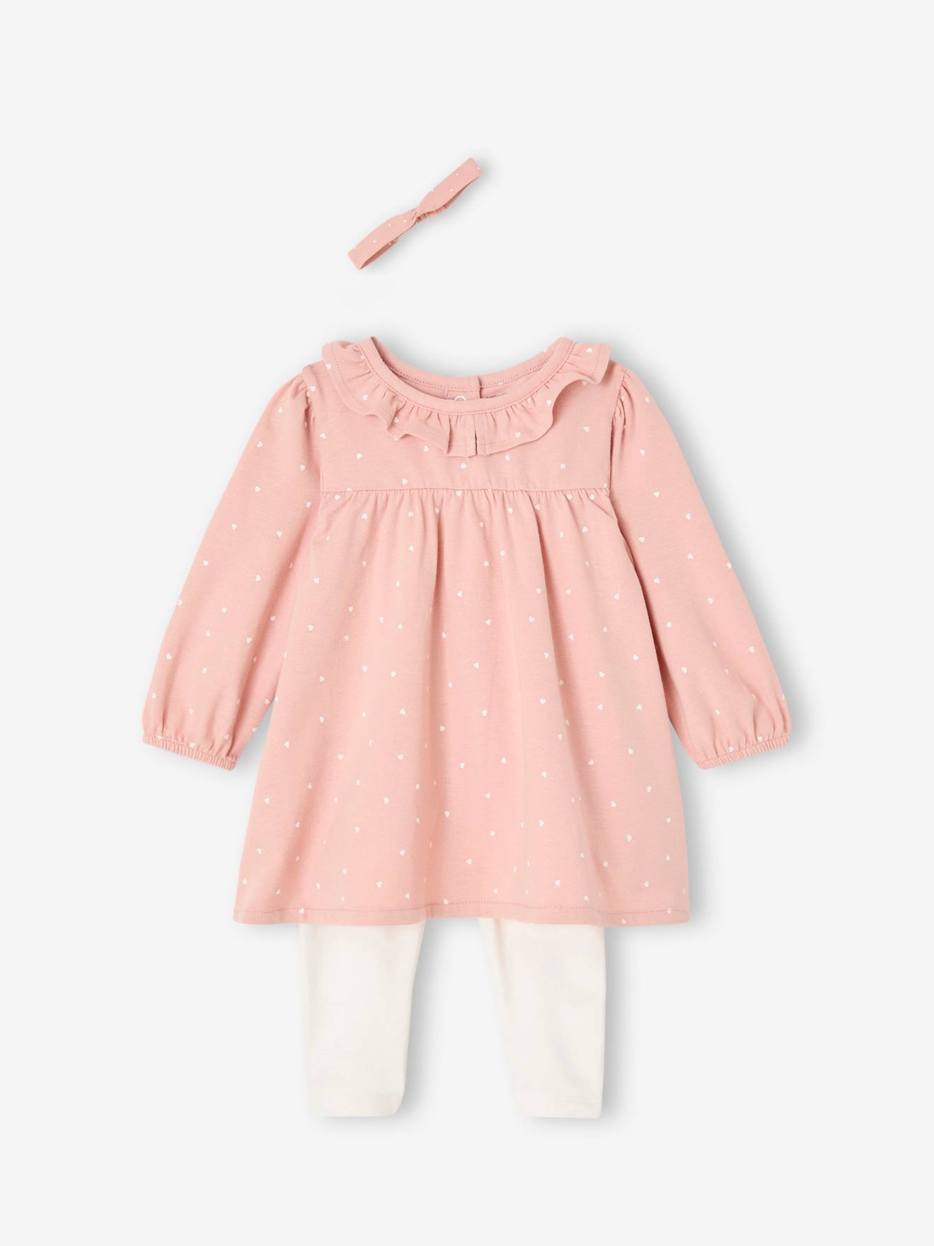Ensemble bébé robe + legging + bandeau rose