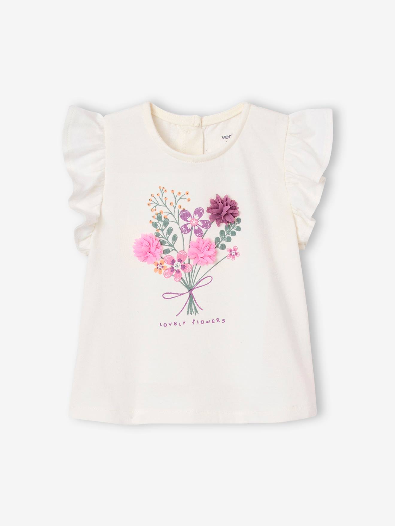 T-shirt bébé fleurs en relief vanille