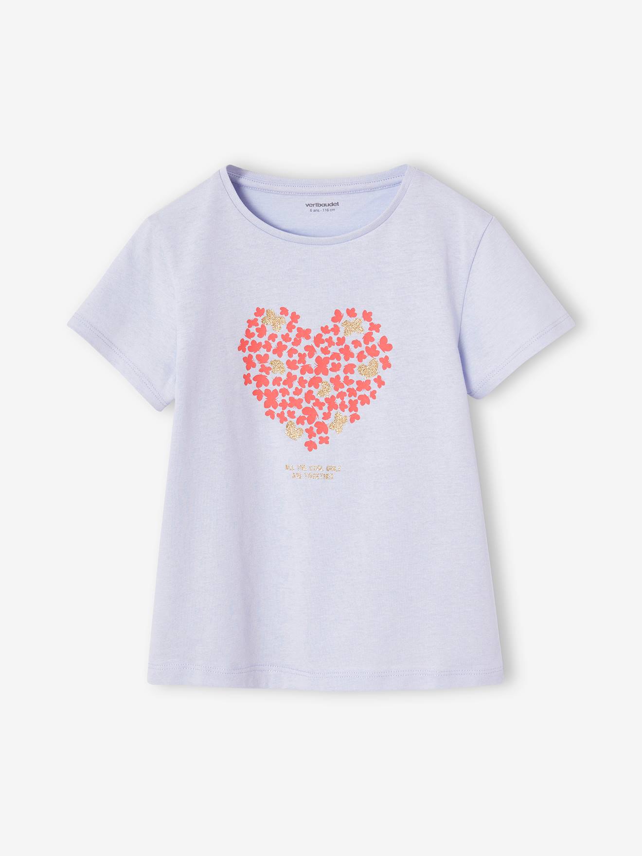 T-shirt Basics motif placé fille manches courtes bleu ciel
