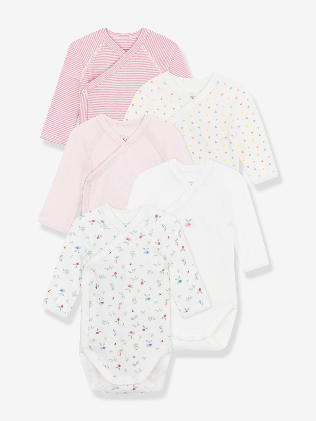 Lot de 5 bodies croisés manches longues Petit Bateau blanc