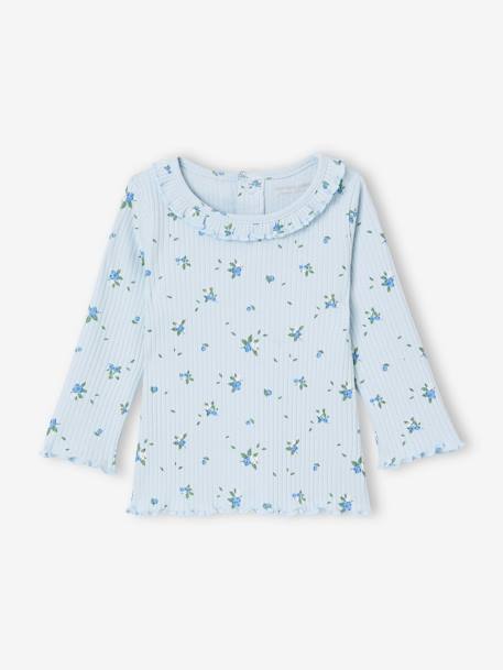 T-shirt bébé en maille côtelée manches longues bleu ciel+rose pâle 1 - vertbaudet enfant 