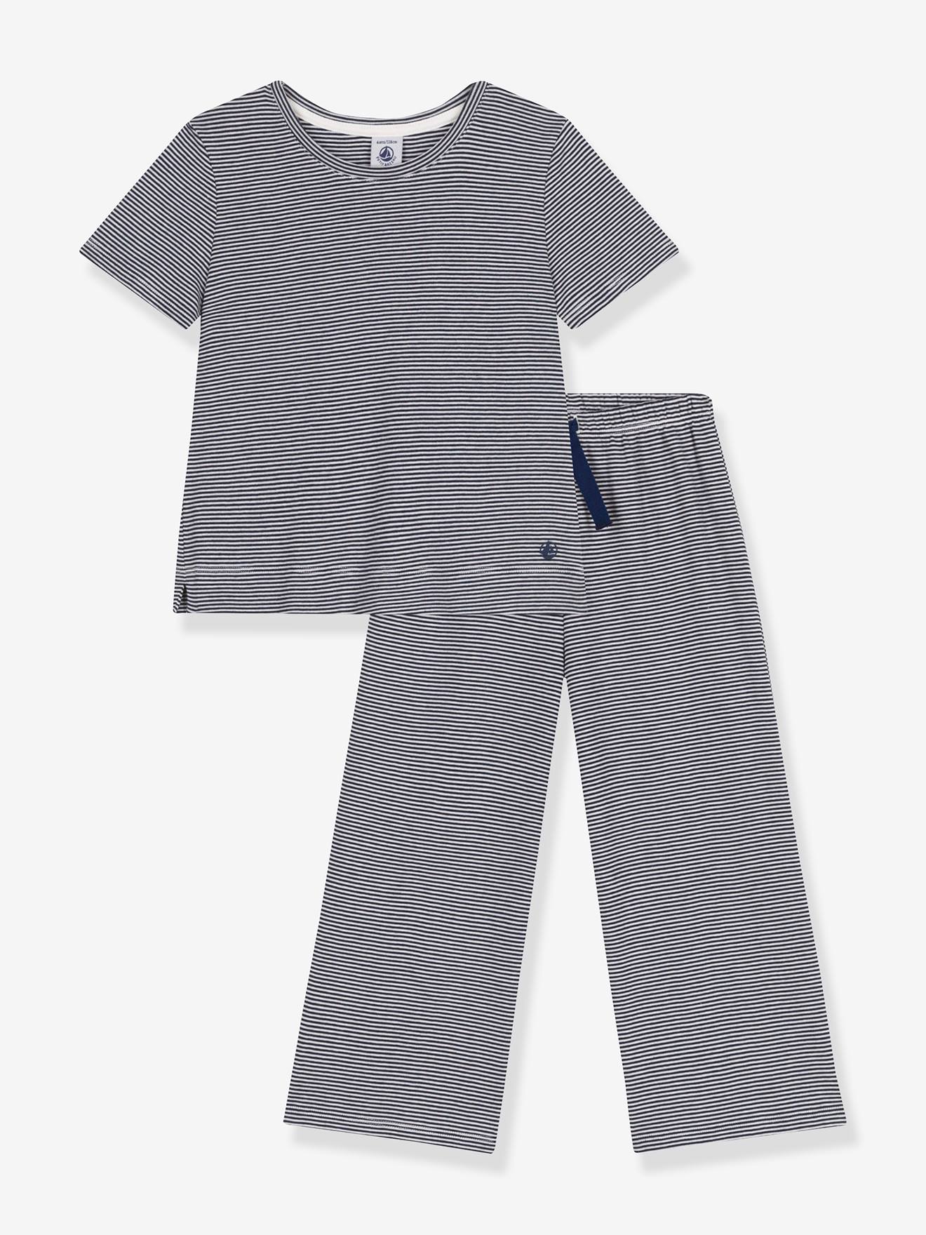 Pyjama enfant manches courtes jambes amples rayé marine