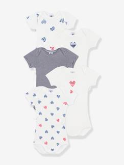 -Lot de 5 bodies manches courtes coeurs rayés bébé PETIT BATEAU