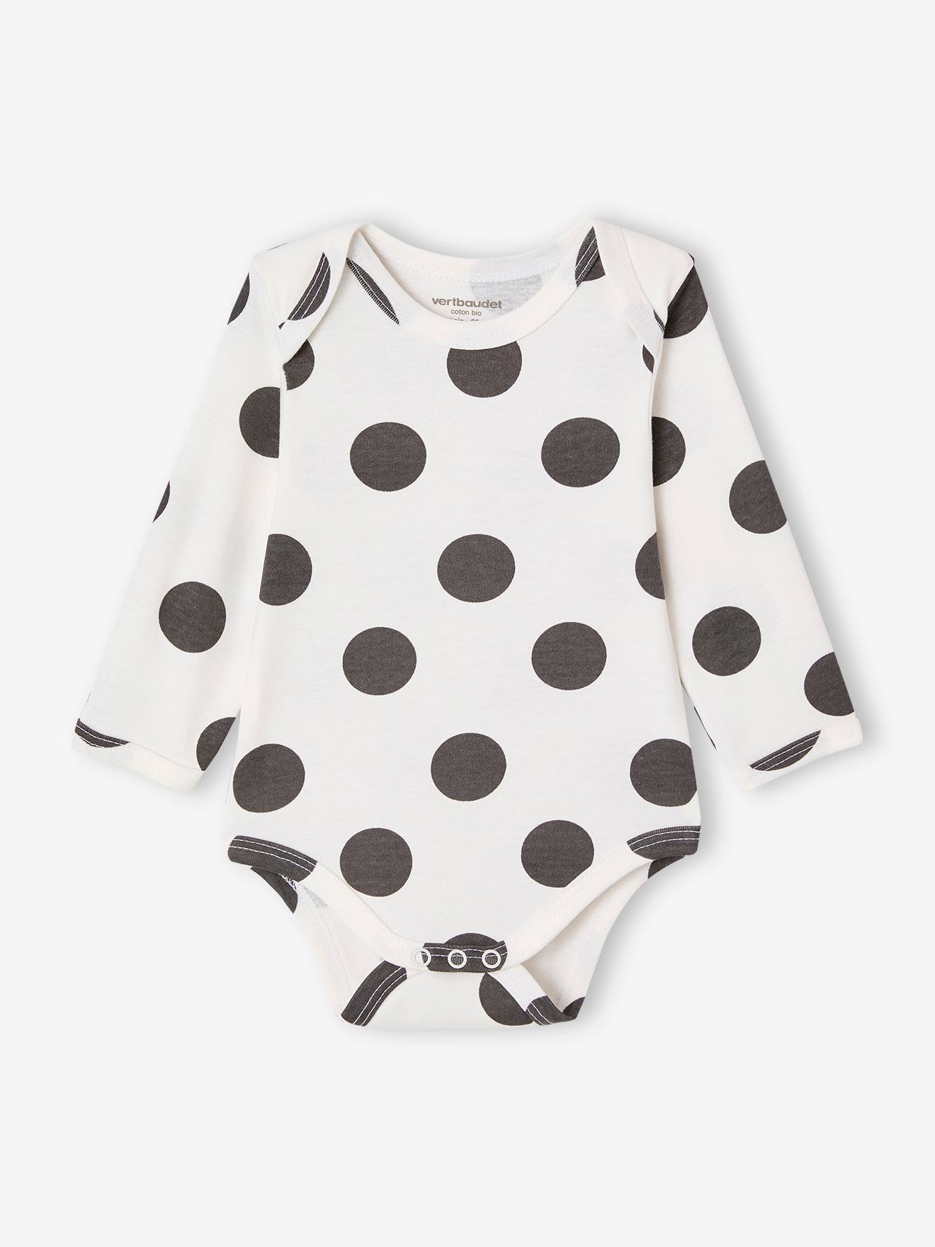 Coffret naissance body bébé et bavoir à pois écru (Vertbaudet) - Image 1