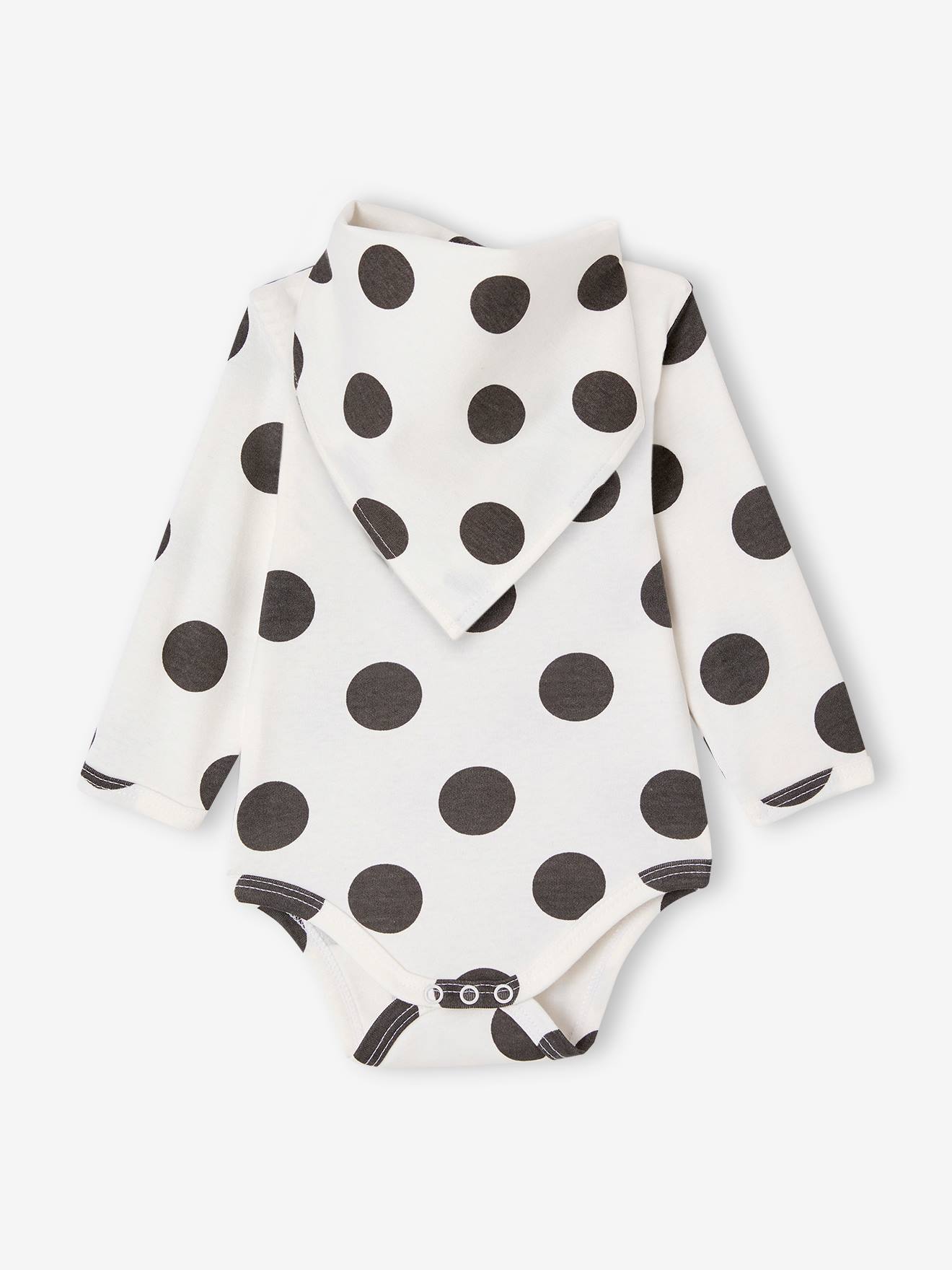 Coffret body et bavoir à pois écru
