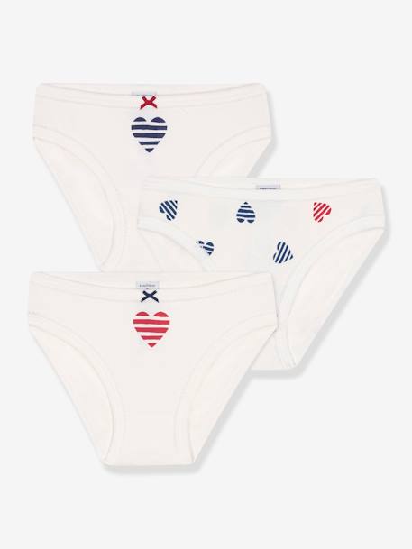 Fille-Lot de 3 culottes enfant en coton imprimé coeurs PETIT BATEAU