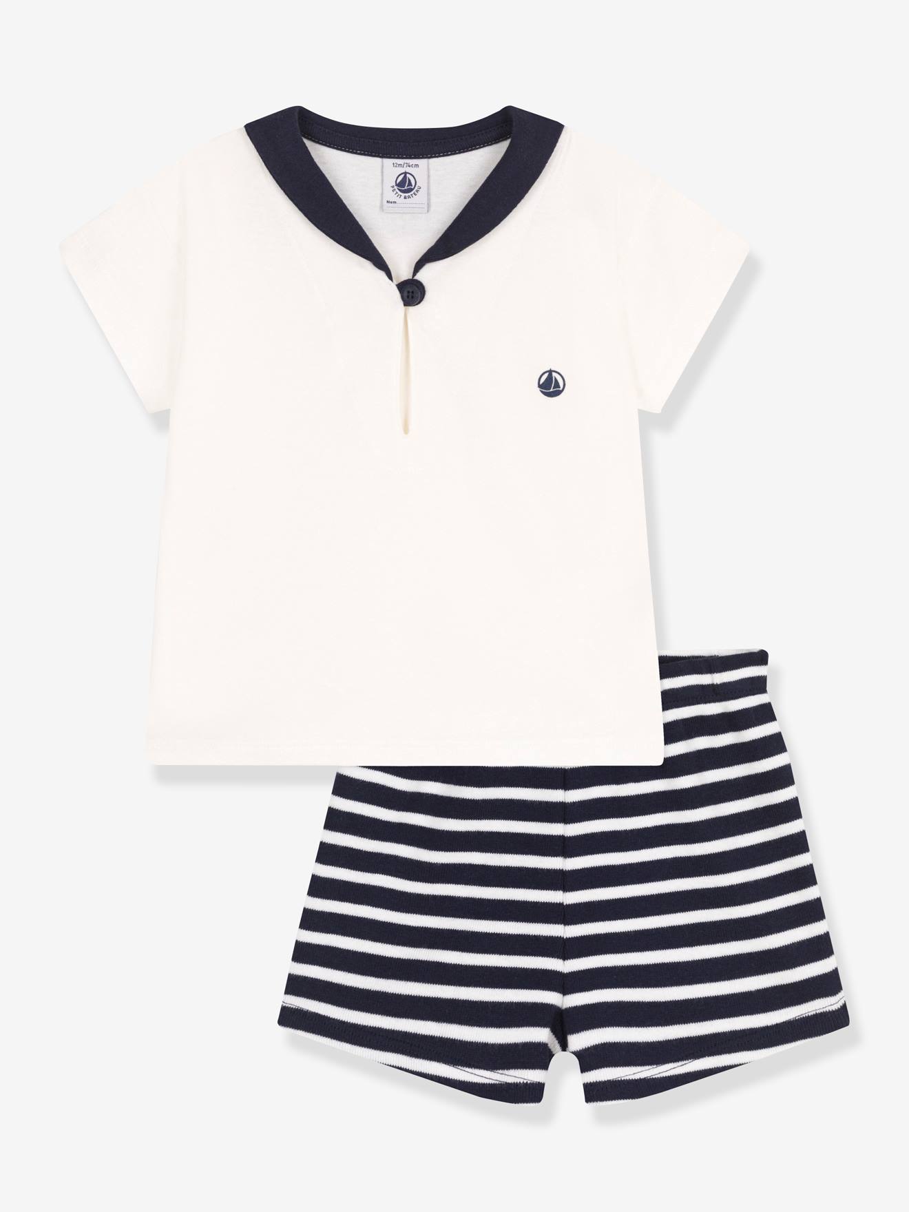 Ens bébé 2 pièces Petit Bateau tee-shirt col vareuse marine