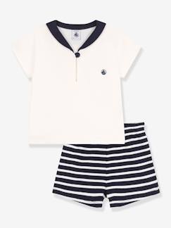 -Ens bébé 2 pièces Petit Bateau tee-shirt col vareuse