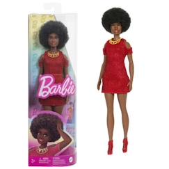 Jouet-Barbie-Fashionistas 221-Poupée avec cheveux noirs et robe rouge HRH18