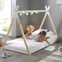 -Lit tipi avec sommier en pin massif blanc 90x200 Agda