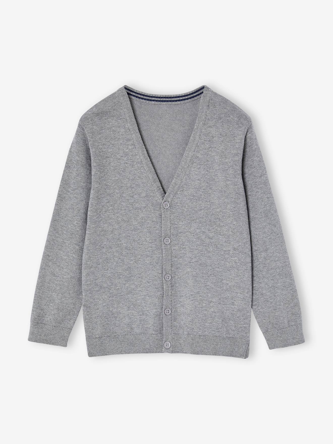 Gilet en maille col V BASICS gris chiné