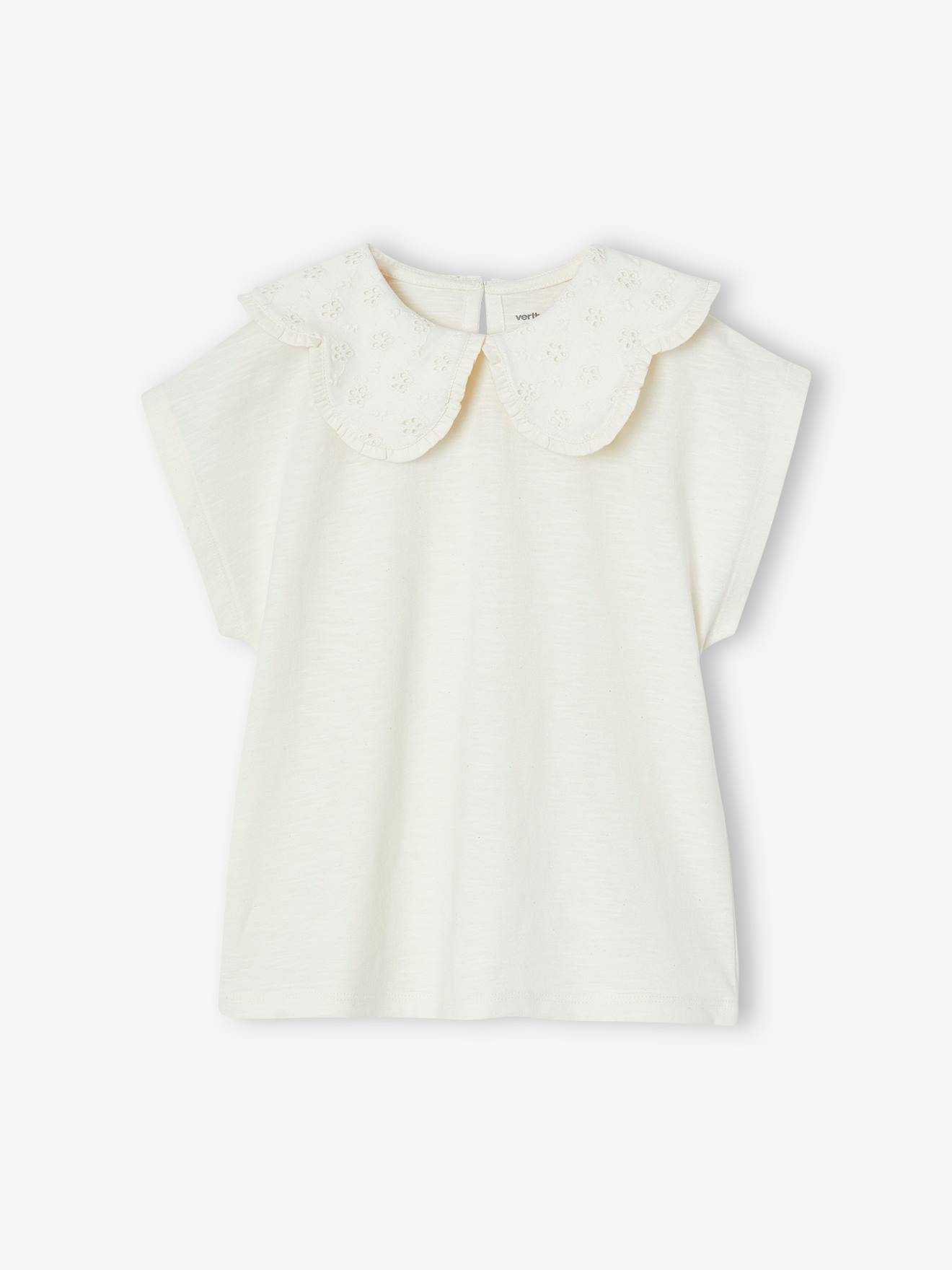 T-shirt col brodé fantaisie fille écru
