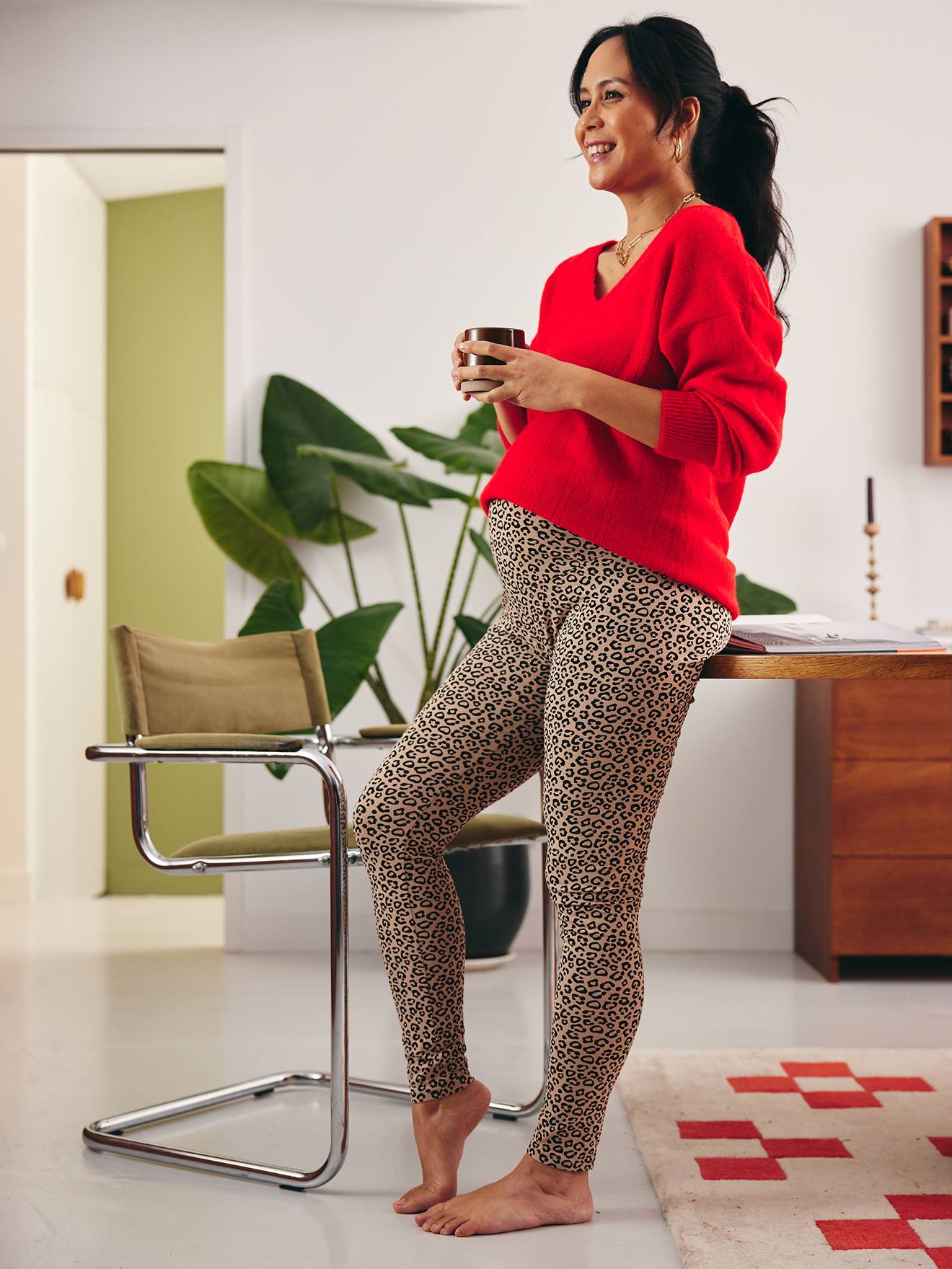 Legging de grossesse imprimé léopard en coton biologique* noir imprimé (Vertbaudet) - Image 1