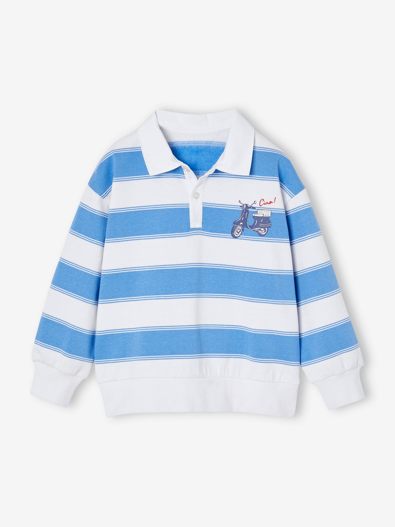 Sweat rayé col polo garçon rayé bleu