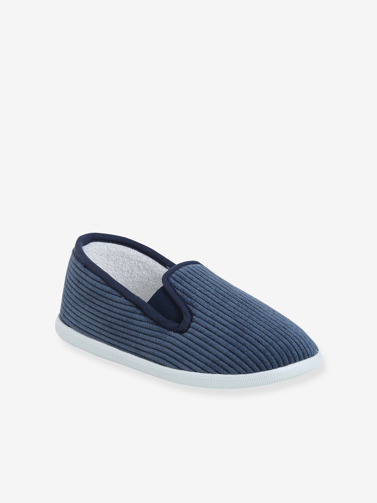 Chaussons velours élastiqués enfant - Fabriqués en France marine