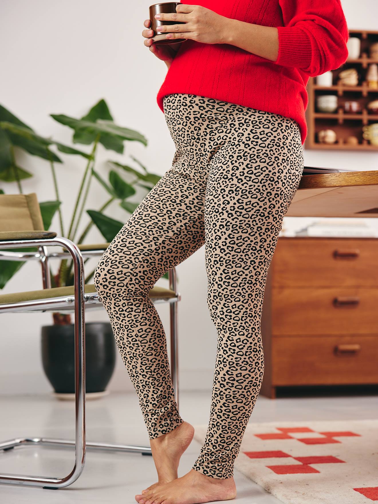 Legging de grossesse imprimé léopard en coton biologique* noir imprimé