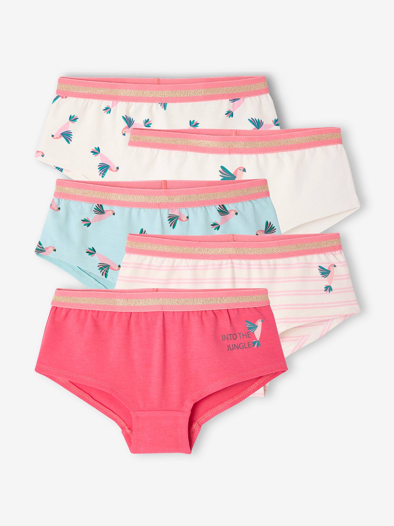 Lot de 5 shorties jungle fille fuchsia
