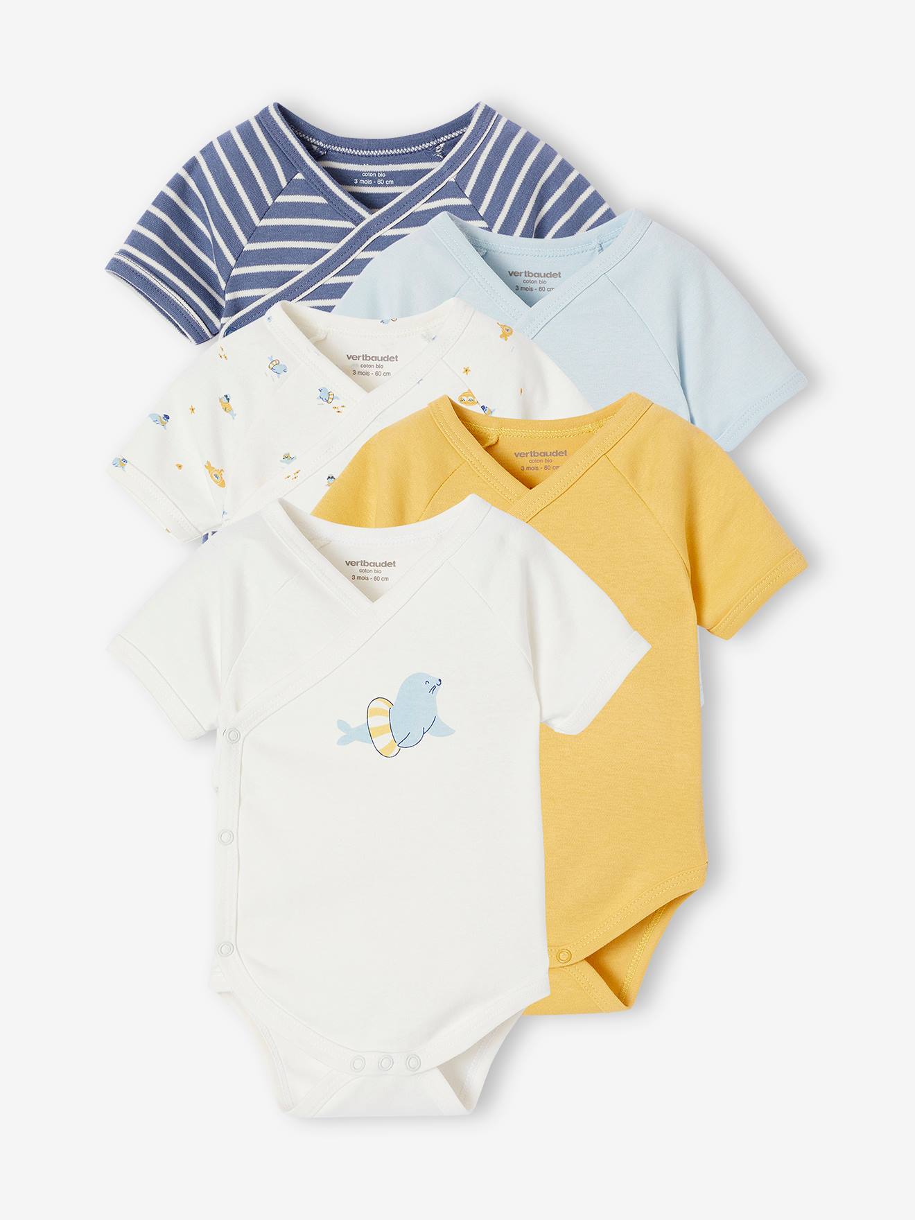 Lot de 5 bodies naissance manches courtes bleu ciel