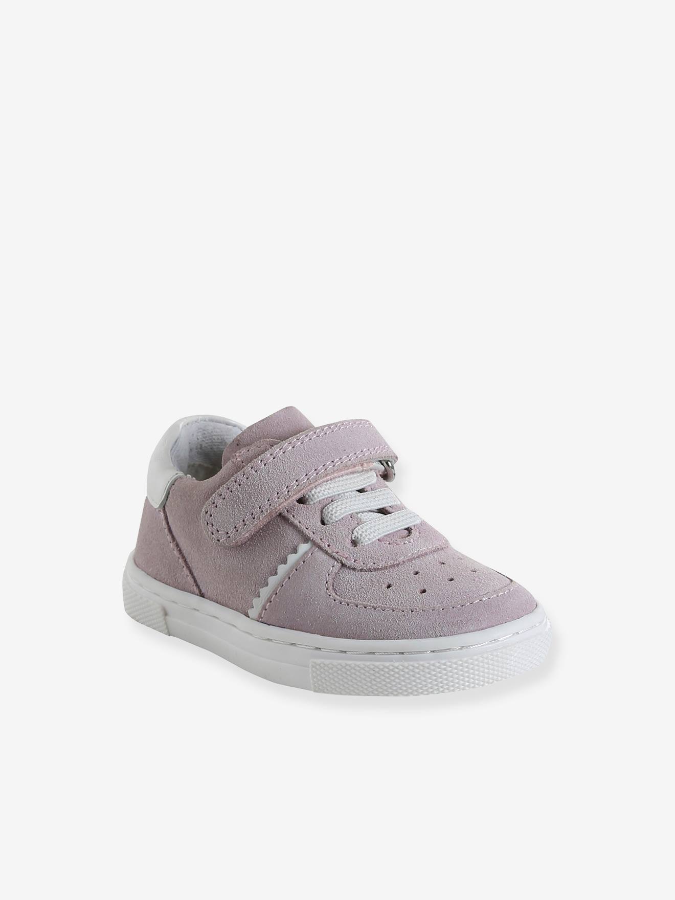 Basket cuir lacets élastiqués et scratchées bébé fuchsia