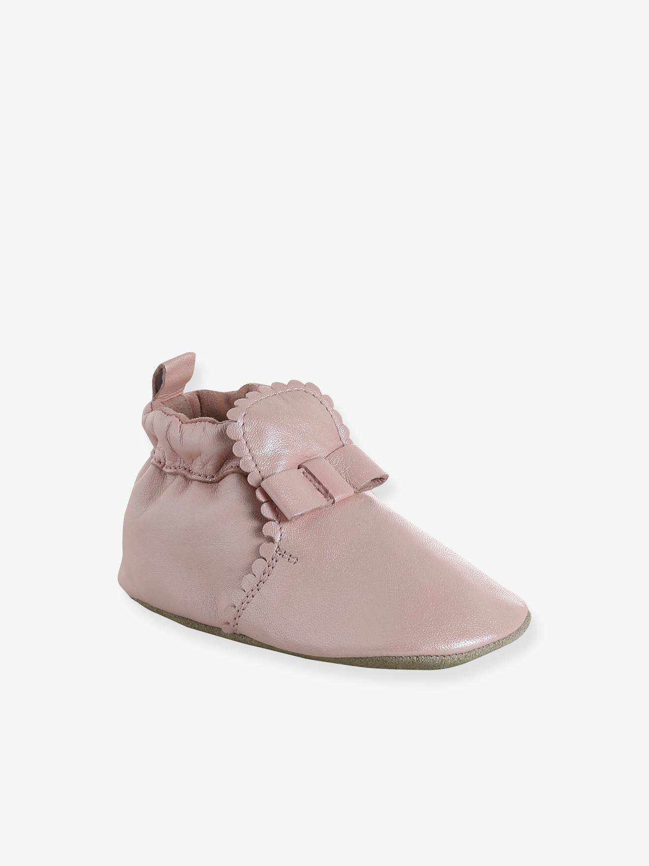 Chaussons élastiqués en cuir souple bébé rose
