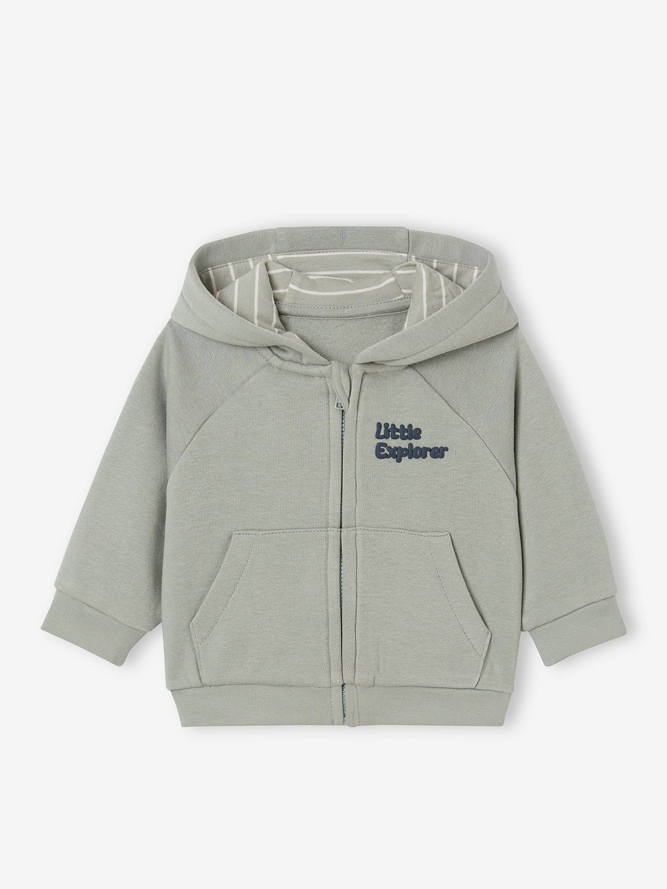 Sweat zippé à capuche bébé vert de gris