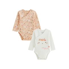 -Body bébé - Miss Plume - Lot de 2 - Manches longues - Ouverture croisée - Ecru