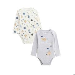 -Lot de 2 bodies bébé - Little Funny - Gris - Coton doux - Motifs amusants - Col US