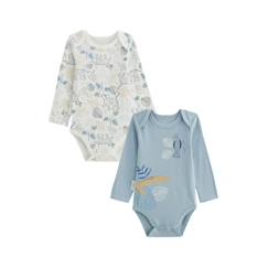 -Lot de 2 bodies bébé - Félintrépide - Bleu - Manches longues - Imprimé félin - STANDARD 100 by OEKO-TEX