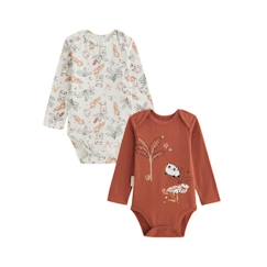 -Lot de 2 bodies bébé - Maloueg - Manches longues - Marron - Imprimé automnal - Col US