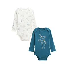 Bébé-Body-Lot de 2 bodies bébé - Lovely Safari - Bleu canard et écru - Coton doux - Col US - Ouverture pressions