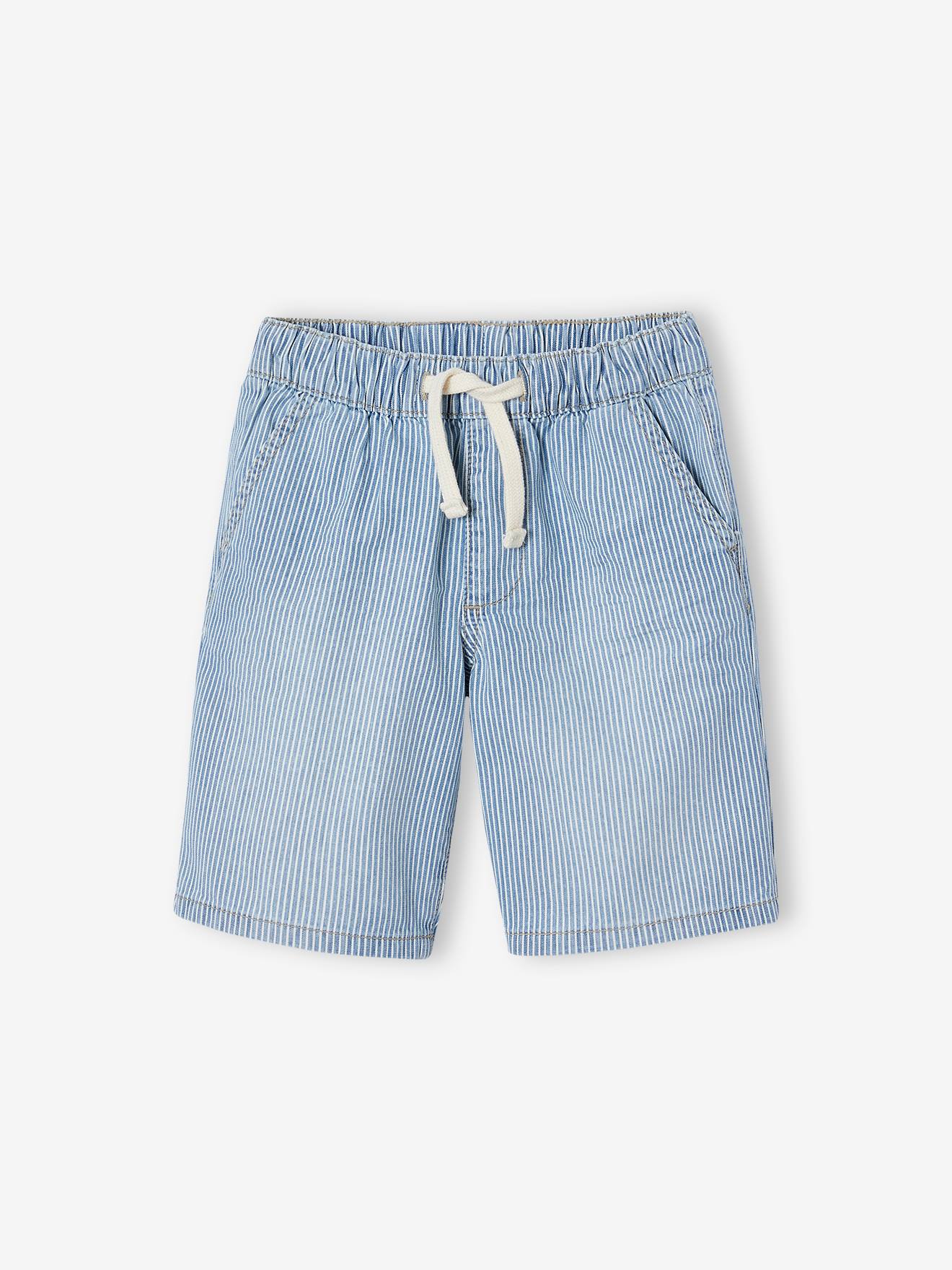 Bermuda garçon jean facile à enfiler rayé bleu