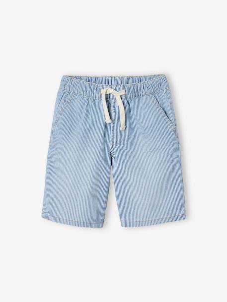 Bermuda garçon jean facile à enfiler bleu imprimé+denim gris+double stone+rayé bleu+stone 20 - vertbaudet enfant 