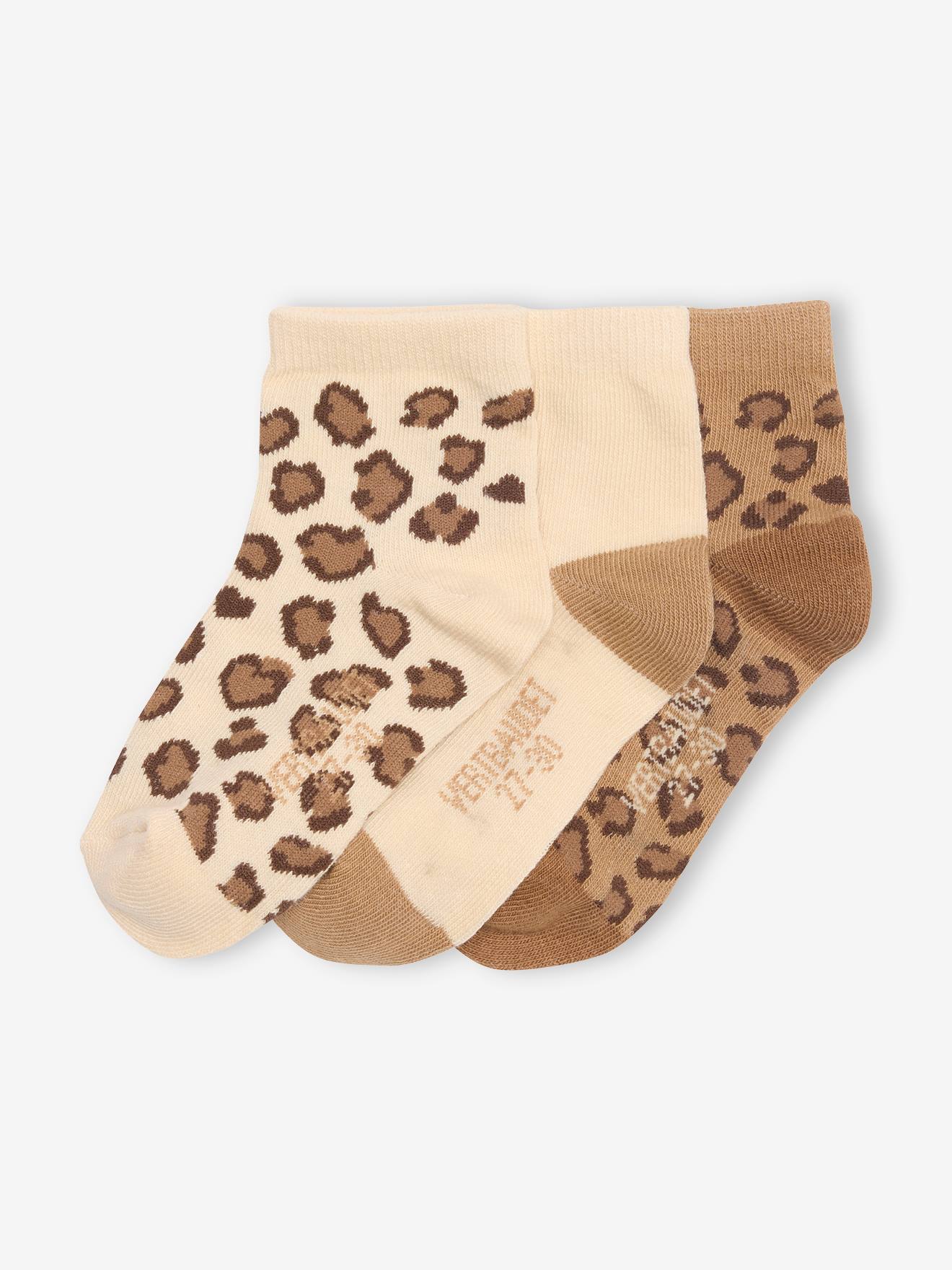Lot de 3paires de mi-chaussettes fille motifs léopard beige