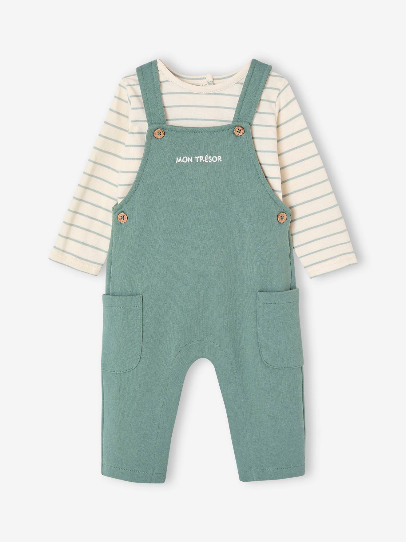 Ensemble bébé T-shirt et salopette en molleton personnalisable vert émeraude