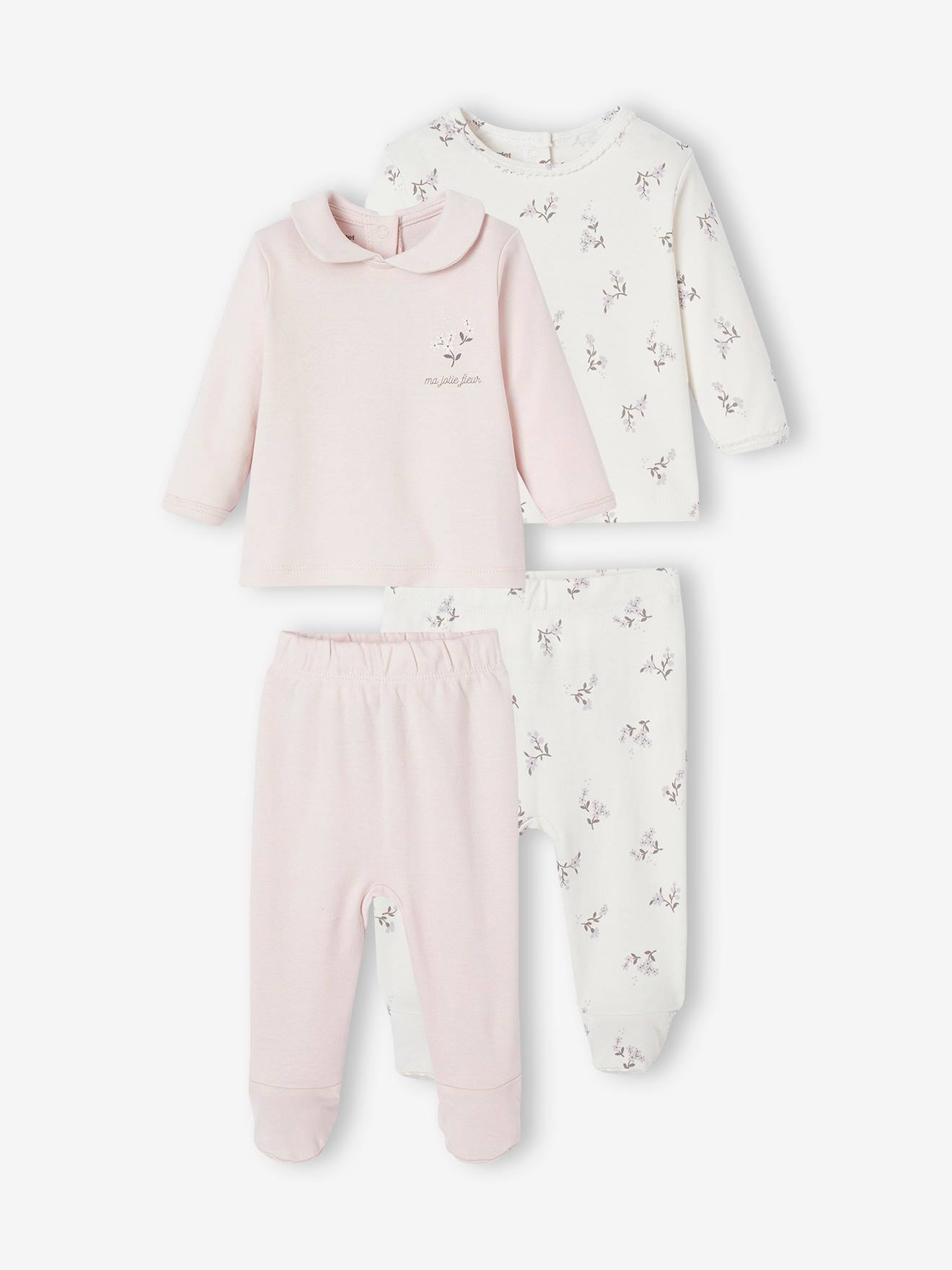Lot de 2 pyjamas 2 pièces bébé rose pâle