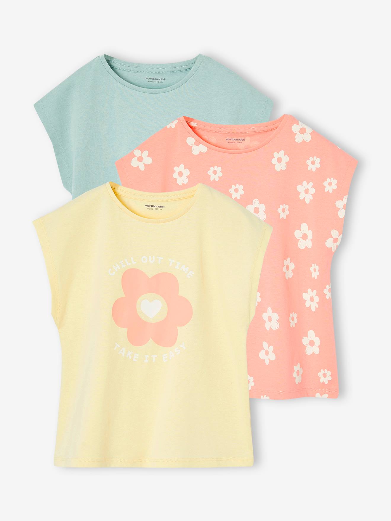 Lot de 3 T-shirts Basics fille manches courtes bleu grisé