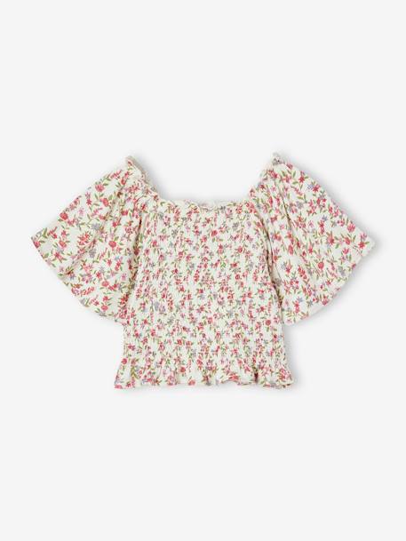 Fille-Tee-shirt à smocks motifs fleurs fille