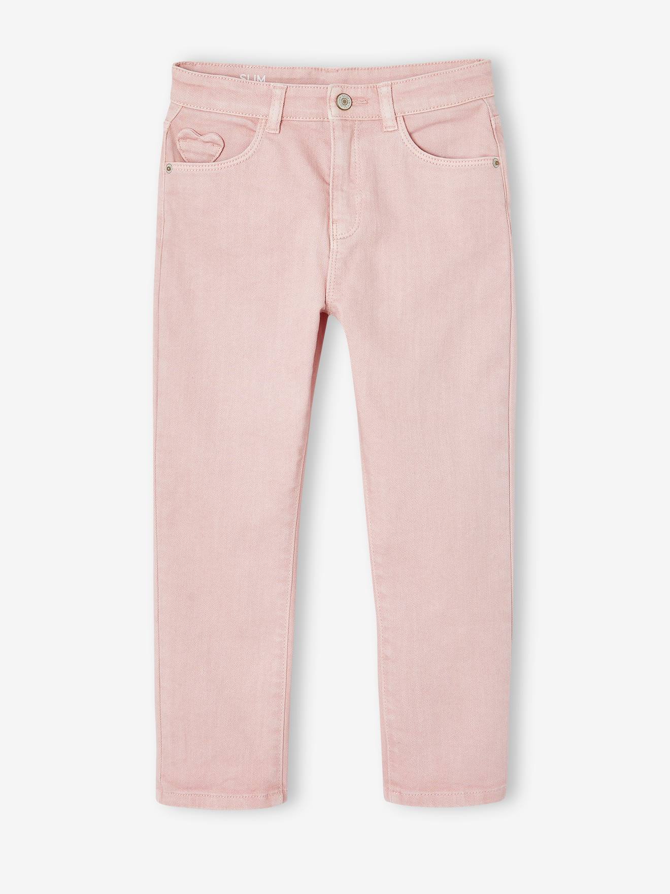 Pantalon slim fille morphologique large rose poudré