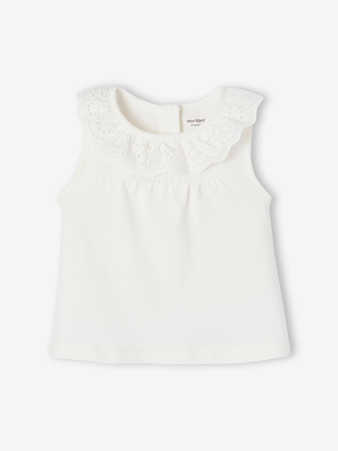 T-shirt cérémonie col brodé bébé fille blanc
