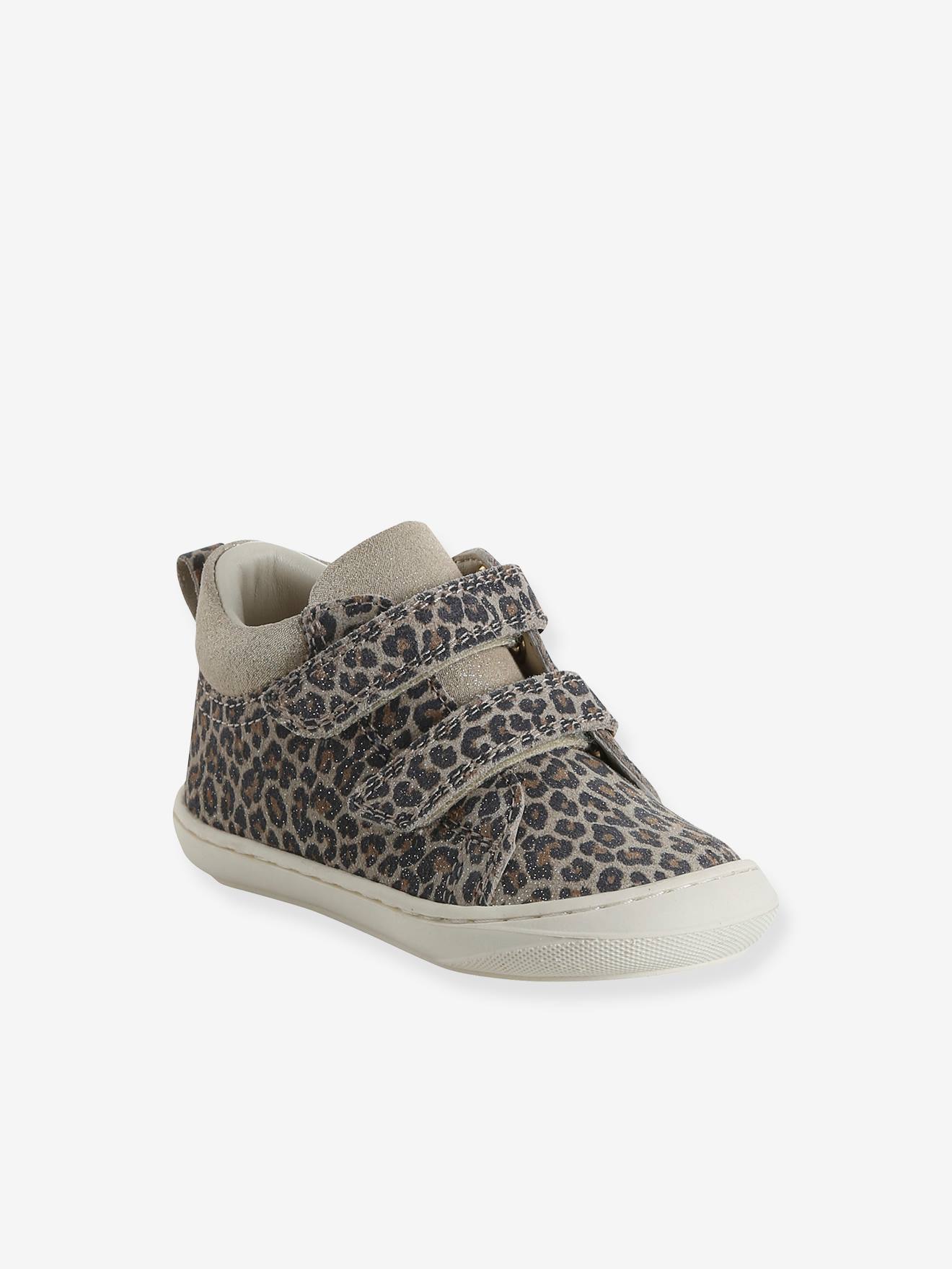 Bottillons scratchés cuir souple bébé premiers pas beige imprimé