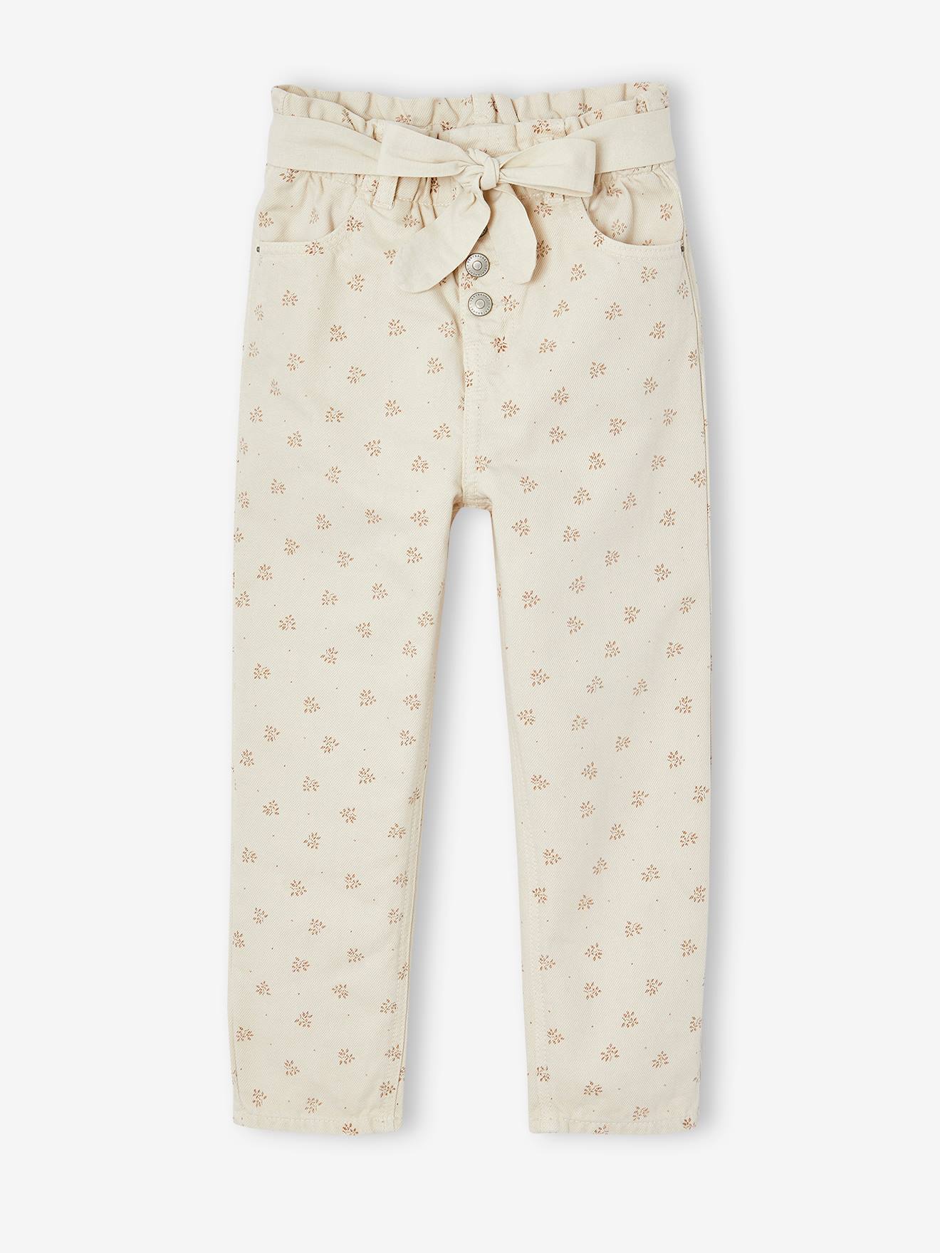 Pantalon paperbag et sa ceinture foulard fille vanille